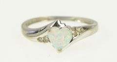 10K White Gold Heart Syn. Opal Diamond Accent Love Vintage Ring