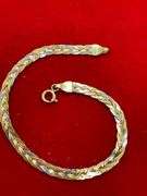 BRAND NEW ITALIAN 14KT SOLID GOLD TRI COLOR TWISTED HERRINGBONE BRACELET