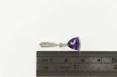 14K White Gold Trillion Amethyst Diamond Ornate Granulated Pendant