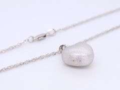Charming White Gold Puffed Heart Pendant on Rope Chain