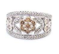 Sparkling 14kt WG Chocolate Diamond Cluster Center Floral Band