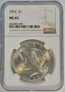 Gorgeous Gem BU 1923 Peace Silver Dollar. NGC MS65