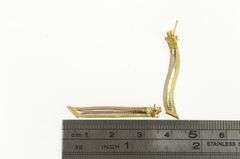 14K Yellow Gold Herringbone Chain Tri Tone Dangle Squared Earrings