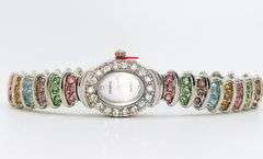 Ladies Geneva & Gemstone Watch, 18kt White Gold Plated
