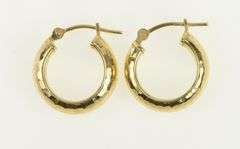 14K Yellow Gold Hammered Pattern 14.8mm Vintage Hoop Earrings