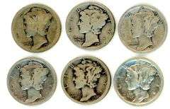 6 Different Silver Mercury Dimes