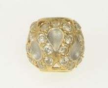 14K Yellow Gold Ornate Wavy Two Tone CZ Encrusted Bead Charm/Pendant