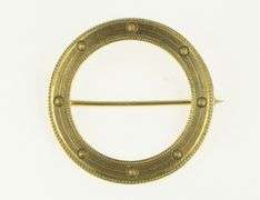 14K Yellow Gold Circle Pinstripe Vintage Round Classic Pin/Brooch