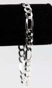 Men's 8mm Solid .925 Sterling Silver Flat Figaro Chain Link Italy Bracelet 8" inch