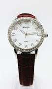 Beautiful Mother of Pearl & Gemstone Watch-Red Genuine Leather Band