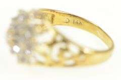 14K Yellow Gold Round Diamond Cluster Vintage Statement Ring