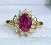 14KT SOLID YELLOW GOLD NATURAL RUBY & DIAMOND COCKTAIL RING