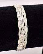 Braided Herring-Bone Chain Link Bracelet In Sterling Silver