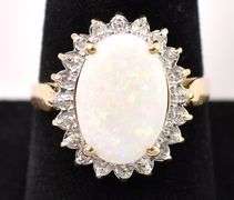 Sparkling Opal And Diamond Ring in 14K Yellow Gold