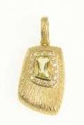14K Yellow Gold Prasiolite Diamond Textured Abstract Geometric Pendant