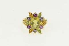 10K Yellow Gold Peridot Citrine Pink Topaz Tourmaline Cocktail Ring