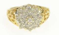 14K Yellow Gold Round Diamond Cluster Vintage Statement Ring