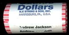 Bank-Wrapped Roll of BU 2008 Andrew Jackson Golden Dollars
