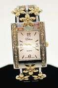Beautiful Two-Tone Cuff Watch Bracelet with Gemstones
