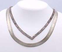 925 Sterling Silver Herrnigbone Necklace and V Shaped Necklace