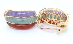 14kt Yellow Gold Green Jade, Coral and Lavender Earrings