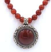 925 Sterling Silver Coral Pendant on Beads Coral Necklace