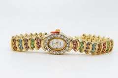 Ladies Geneva & Gemstone Watch, 18kt Yellow Gold Plated