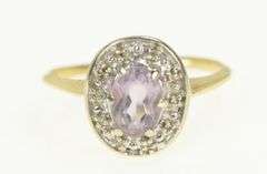14K Yellow Gold Oval Amethyst Diamond Halo Statement Ring