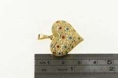 14K Yellow Gold Puffy Resin Heart Lattice Filigree Love Pendant