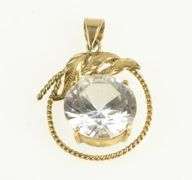 14K Yellow Gold Solitaire Rope Trim Leaf Design Statement Pendant