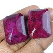 MATCHING PAIR OF 2 EMERALD CUT NATURAL RUBY LOOSE GEMSTONES- 75.0+ CARATS!!