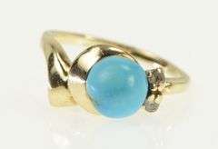 10K Yellow Gold Turquoise Diamond Accent Vintage Sphere Ring