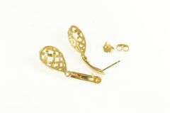 14K Yellow Gold Domed Tear Drop Shape Lattice Dangle Earrings