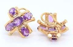 Fabulous Yellow Gold 5ctw Oval Amethyst X Earrings