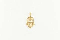 14K Yellow Gold Hamsa Ancient Protection Symbol Filigree Charm/Pendant