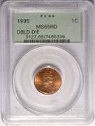 1995 Double Die Lincoln Cent PCGS MS65RD Old Green Holder