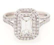 1.04ctw Emerald and Round Cut Diamond Double Frame Engagement Ring in 18K