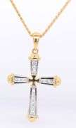Dazzling Yellow Gold 2 Tone Diamond Cross Pendant on Chain