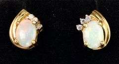 Darling Opal And Diamond Stud Earring In 14K Yellow Gold