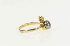 10K Yellow Gold Grey Pearl Diamond Vintage Bypass Ring