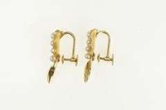 14K Yellow Gold 1960's Vintage Pearl Pea Pod Leaf Screw Back Earrings