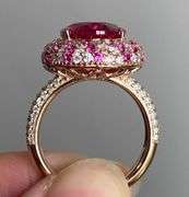 GORGEOUS 14KT SOLID YELLOW GOLD, RUBY, & DIAMOND COCKTAIL RING