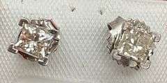 CERTIFIED 14K WHITE GOLD AND DIAMOND STUD EARRINGS