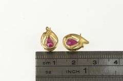 14K Yellow Gold Pear Ruby Diamond Accent Classic Vintage Earrings