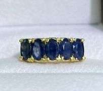 5.0 CARAT  BLUE SAPPHIRE BAND RING 14KT SOLID YELLOW GOLD