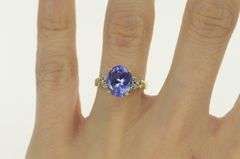 14K Yellow Gold LeVian Tanzanite Diamond Cluster Statement Ring