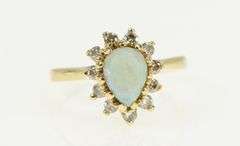 14K Yellow Gold Pearl Opal Diamond Cluster Halo Engagement Ring
