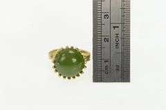 14K Yellow Gold Round Nephrite Cabochon 1960's Statement Ring
