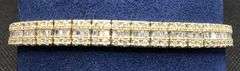 FANCY 14K SUNNY YELLOW GOLD GORGEOUS BAGUETTE AND ROUND BRILLIANT CUT DIAMOND TENNIS BRACELET