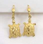 Fun 14k Dangle Turtle Earrings